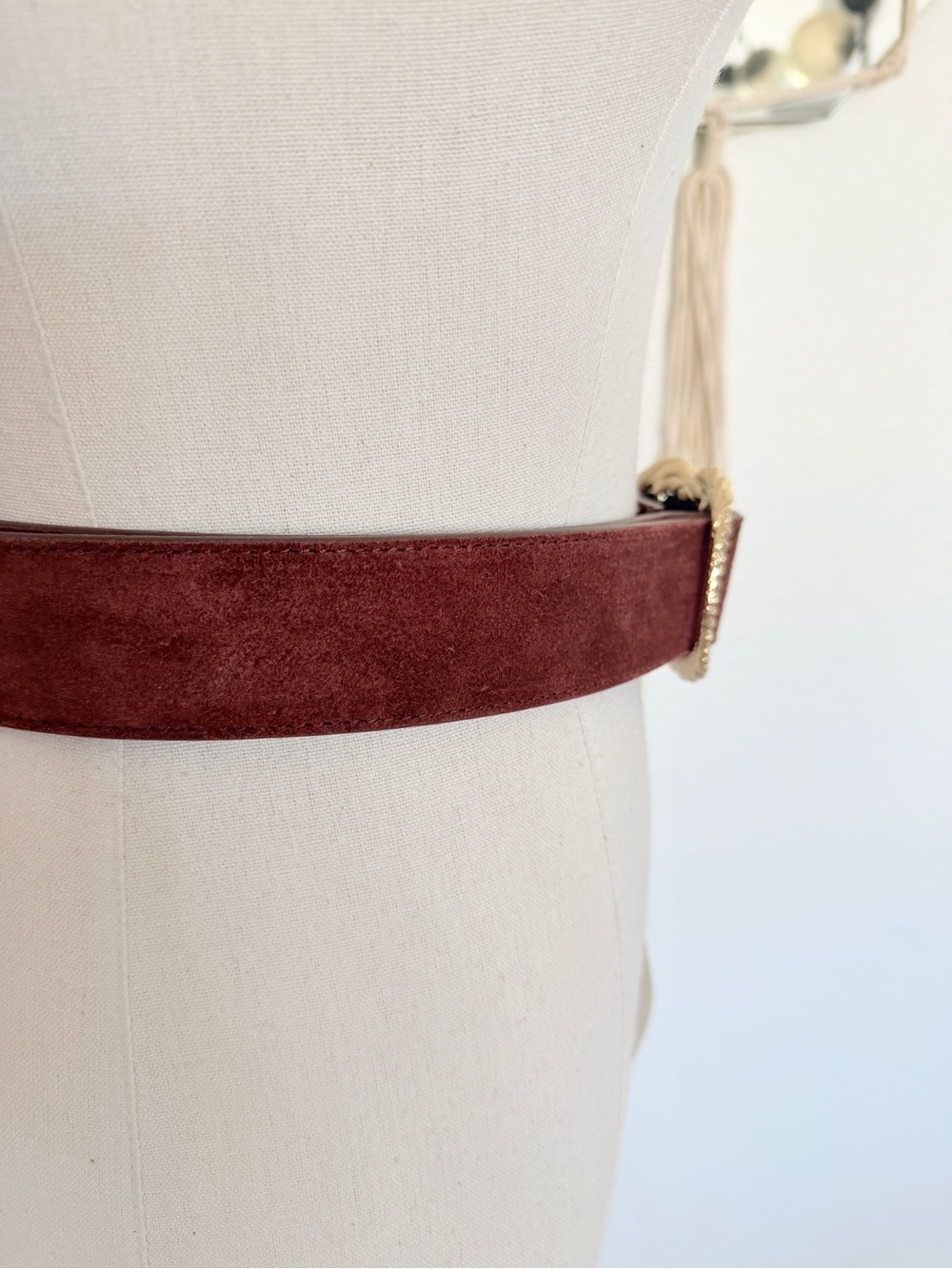 ♥️ SÉZANE Artemis Belt Mahogany Reddish Brown Suede Leather 80 - Picture 7 of 15
